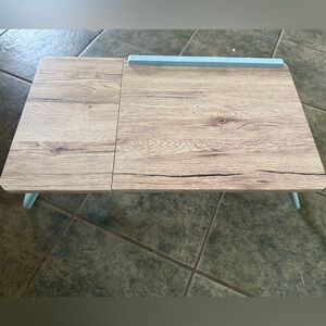 Wooden Bed Tray with Light Blue Edge
